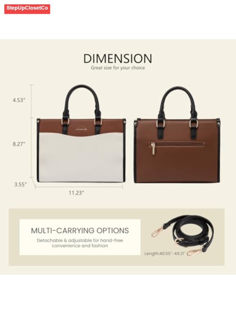 Vintage Color Block Satchel Tote Bag, Vegan Leather Top Handle Crossbody - Picture 2 of 6